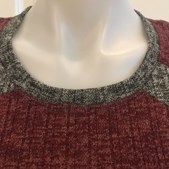 Studio Burgandy Gray Tunic Crewneck Long Sleeve Sweater Top - Picture 6 of 10